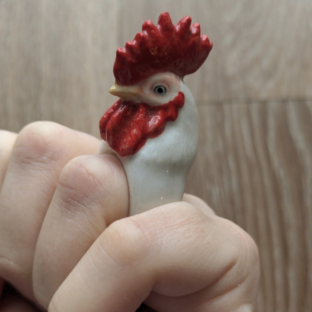 Nach Bijoux Porcelain Chicken Rooster Ring - handmade - animal jewelry designer